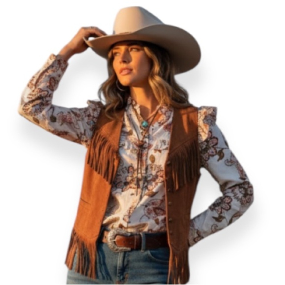 AVARA 100%Cotton Elegant Floral Ruffles Button Down Shirt with Brown Details
